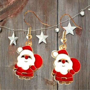 ⭐️ 5 for $25 Holiday Festive Christmas Santa Hoop Earrings Gold Tone